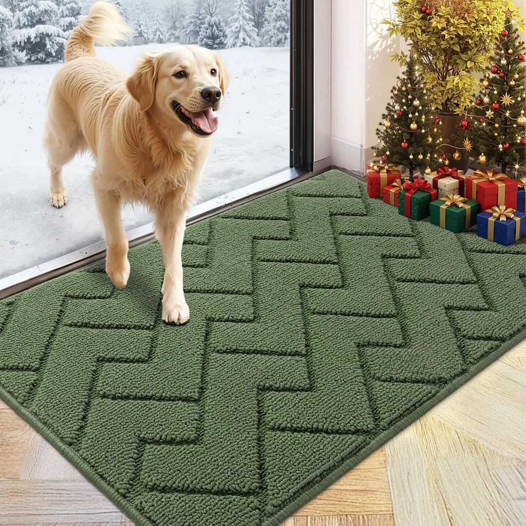 hicorfe Indoor Doormat,Front Back Door Mat Rubber Backing Non Slip Door Mats 24"x35" Absorbent Resist Dirt Entrance Doormat Inside Floor Mats for Entryway Washable Low-Profile(Green)