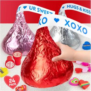 Valentines Day Gifts for Kids - 24 Pack Giant Chocolate-Shaped Stationery Set with Pencils Stickers Gift Tags Erasers Stamper Sharperner - Valentine Party Favors Classroom School Exchange Boys Girls