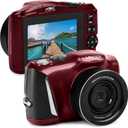 Minolta 64MP Digital Camera 4K Ultra HD Video at 60FPS, 16x Digital Zoom, WiFi, CMOS Sensor, 3-inch LCD Display, Auto Exposure - Includes 32GB Memory Card, Rechargeable Battery (Red)