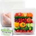 100% Silicone Gallon Storage Bags, Extra Large Reusable 1 Gallon Silicone Storage Bags Stand-Up Zip-Lock Leakproof for Bulk Food & Large Portions, Freezer Microwave Sous Vide Dishwasher Safe, 2 Pack