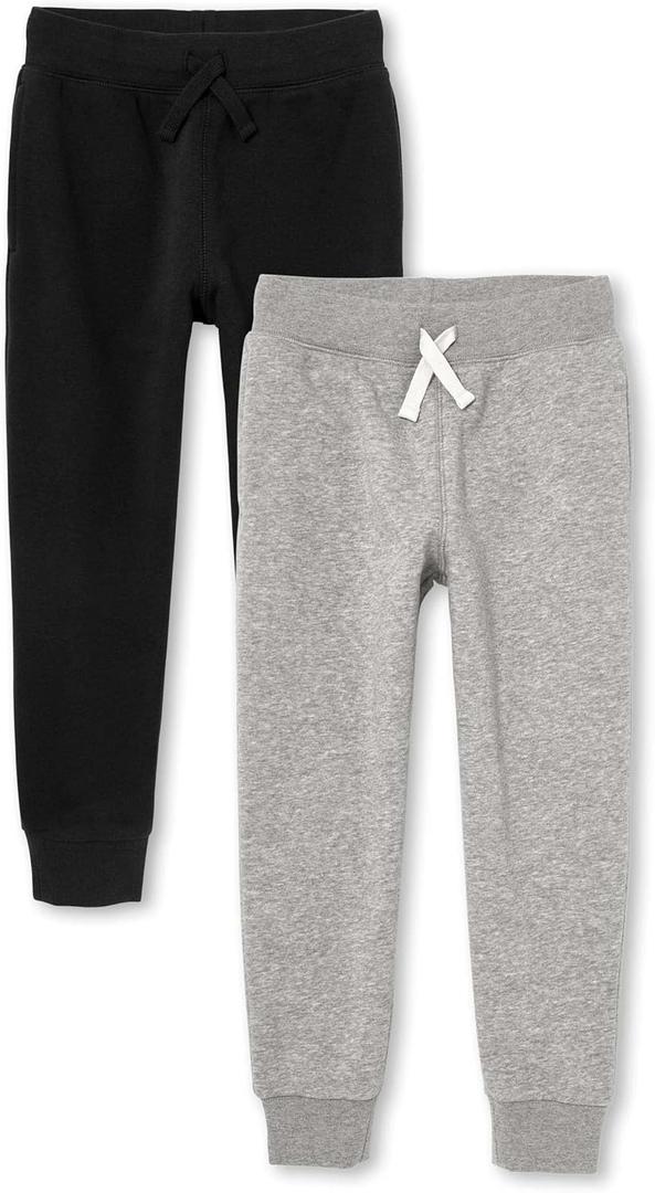 The Children'S Place Boys Active Fleece Jogger Sweatpants (Large, Black/Heather Gray 2-Pack)