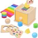 YHHYTOY Montessori Toys for 1+ Year Old, 4 in 1 Object Permanence Coin Box, Ball Drop Color Sorting Sensory Fine Motor Skills Toys Shape Sorter for Toddlers 1-3, Gifts for 1 2 3 Year Old Girls Boys