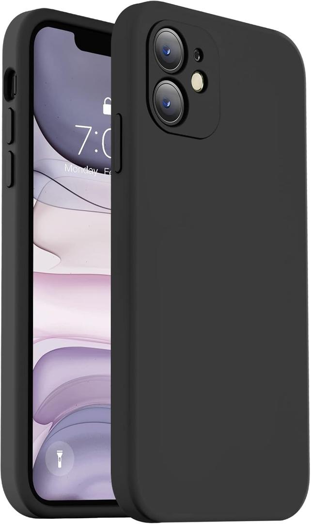 Vooii Compatible with iPhone 11 Case, Upgraded Liquid Silicone with [Flat Edges] [Camera Protection] [Soft Anti-Scratch Microfiber Lining] Phone Case for iPhone 11 6.1 inch - Black