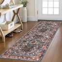 KOZYFLY Runners for Hallways 2x6 Ft Washable Kitchen Runner Rug Boho Runner Rug for Entryway Indoor Printed Oriental Faux Wool Floor Carpet Runner for Bedroom Kitchen Hall, Brick Red/Orange/Green