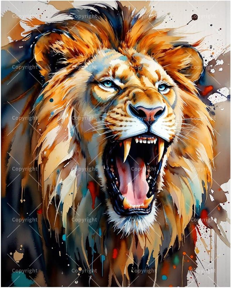 Wildlife Paint by Numbers Kit for Adults - DIY Roaring Lion Head Close-Up Painting on Canvas, Acrylic Paint Set, Suitable for Beginners, Animal Art for Home Decoration or Gifts(16X20IN Framed)
