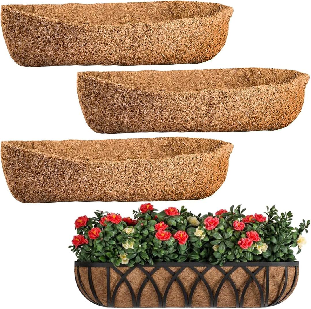 4 Packs Coco Liners for 30 Inch Planters, Coconut Fiber Window Box Insert, Trough Planter, Basket Liner for Outdoor Plants
