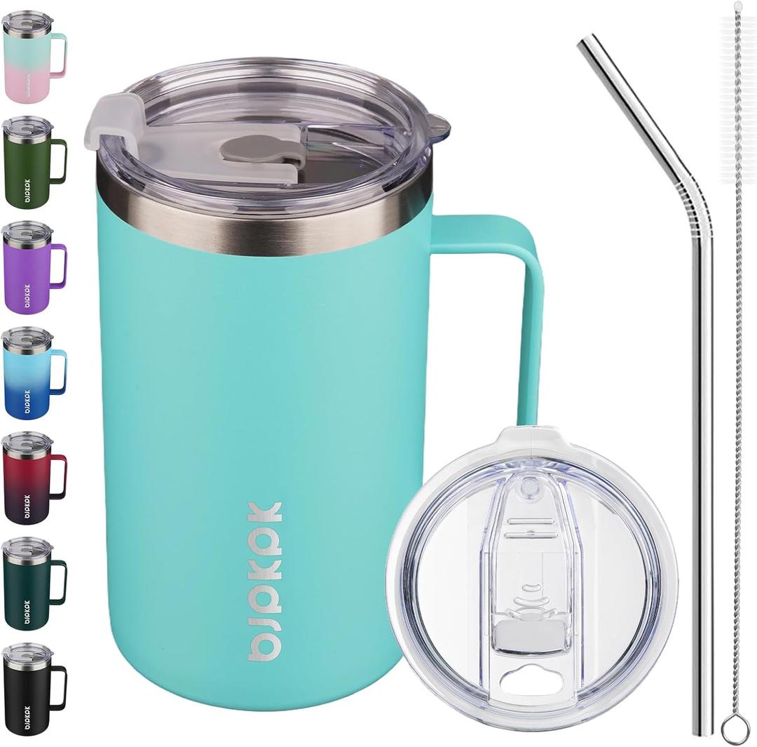BJPKPK Insulated Coffee Mug with 2 Lids, 25oz Stainless Steel Insulated Tumbler with Handle, Double Wall Vacuum Coffee Cups, BPA Free Travel Mug for Coffee, Tea and Drinks, Blue
