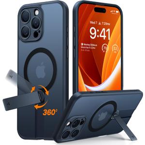TORRAS 360 Rotatable Stand & Magnetic Shockproof for iPhone 14 Pro Max Case with Full Camera Protection, Fit for MagSafe, 16FT Military Grade Shockproof Slim Phone Case for iPhone 14 Pro Max, Black