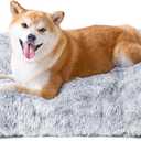 EHEYCIGA Fluffy Dog Crate Bed for Large Dogs, Plush Faux Fur Pad, Calming Anti Anxiety Large Bed, Washable Soft Warm Dog Crate Mat with Non-Slip Bottom (35.4 x 23.6, Grey)