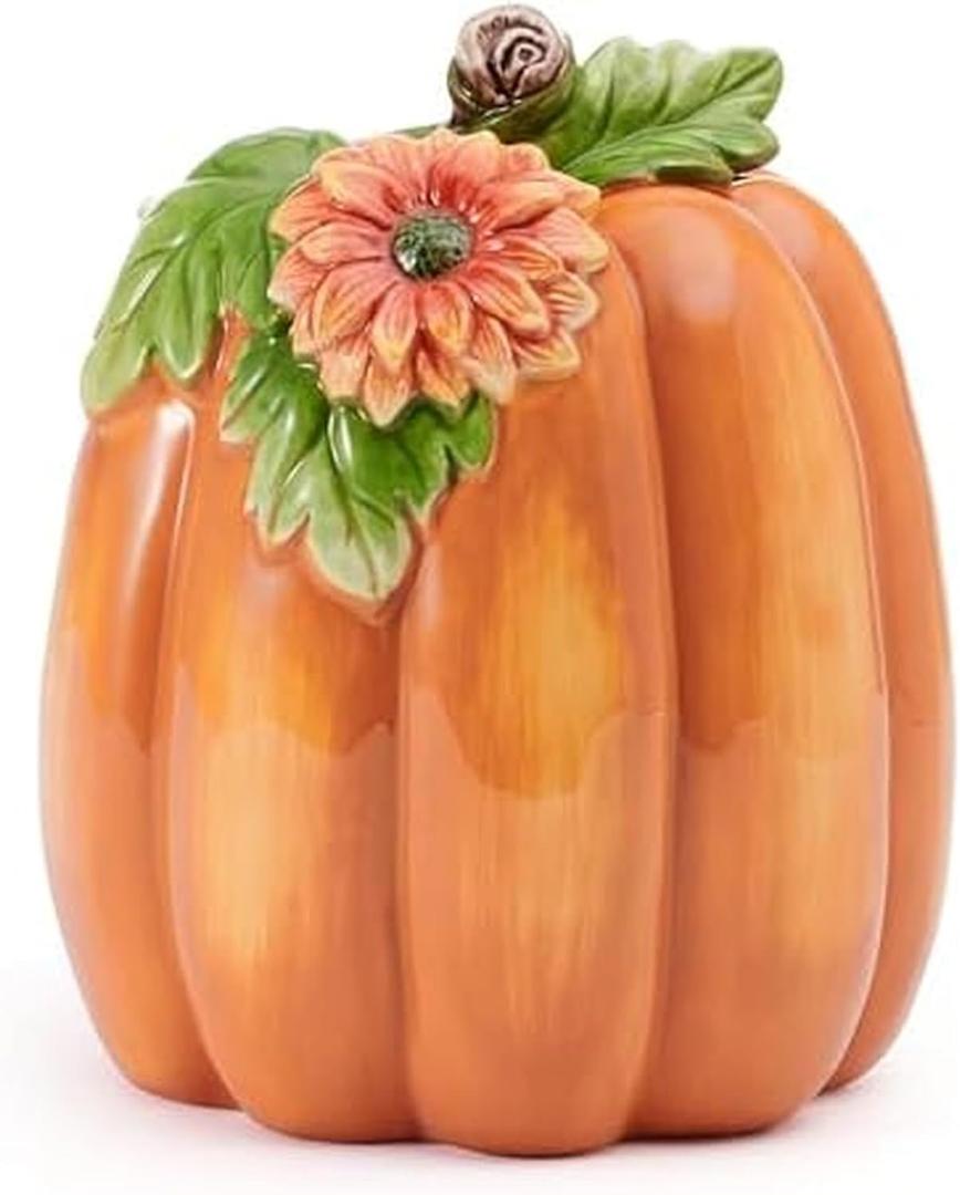 Fitz and Floyd Harvest Halloween Tall Flower Pumpkin Ceramic Figurine, 7 inch