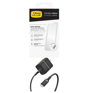OtterBox iPhone 15 (Only) Bundle: - Glass Screen Protector - USB-C to USB-C Wall Charging Kit, 20W - Slim & Tough - Pocket-Friendly - with Port Protection