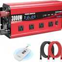 3000W Power Inverter 12V to 110V/120V DC to AC with LCD Display, Remote Controller 4 x AC Outlets and 4 x 3.1A USB Car Adapter for Car Truck Boat RV Solar System (Red)