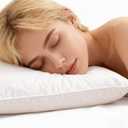 Thin Flat Soft Goose Feather Down Bed Pillows for Sleeping Hypoallergenic Standard Size Set of 1 Pack Side Back and Stomach Sleepers