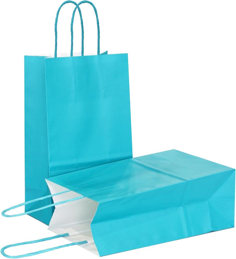 AZOWA Teal Blue Gift Bags Mini Kraft Paper Bags with Handles (4.7 x 2.4 x 6 in, Teal, 25 Pcs)