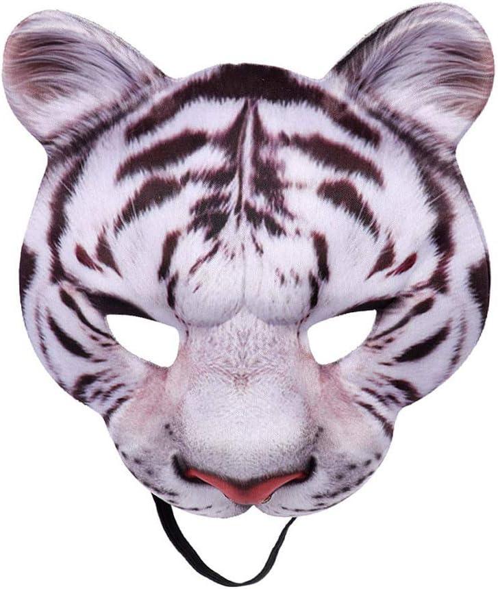 Halloween Tiger Half Face Mask Animal Mask Animal Cosplay Mask for Halloween Masquerade Party Costume Cosplay Props - White Tiger