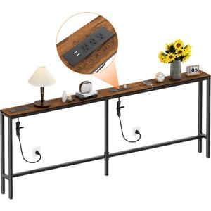 Bathola Narrow Sofa Table with 2 Power Outlets, 79” Thin Console Tables Narrow Long, Behind Couch Table Skinny, Wood Console Tables for Entryway, Living Room, Hallway, Foyer, Rustic Brown