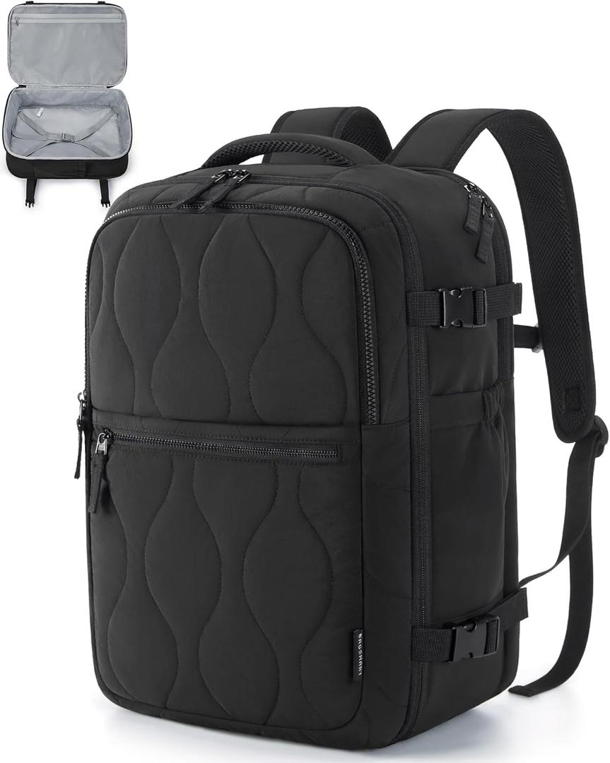 BAGSMART Travel Backpack Carry-On Flight Approved for Men and Women, Large Personal Travel Bag Fits 17 Inch Laptop, 30L Water-Resistant Stylish Backpack, Black