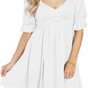 Dokotoo Womens Summer Dresses 2025 Short Sleeve Square Neck Smocked Elastic Waist Ruffle Tiered Casual Swing Mini Dress