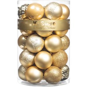 KI Store Gold Christmas Balls 34pcs 2.36-Inch Christmas Tree Decoration Ornaments for Xmas Tree Holiday Wreath Garland Decor Ornaments Hooks Included