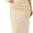 CLSEN Women's Sexy Off Shoulder Bodycon Maxi Dress Long Sleeve Party Cocktail Wedding Night Out Ruched Waist Stretchy Dress (M)