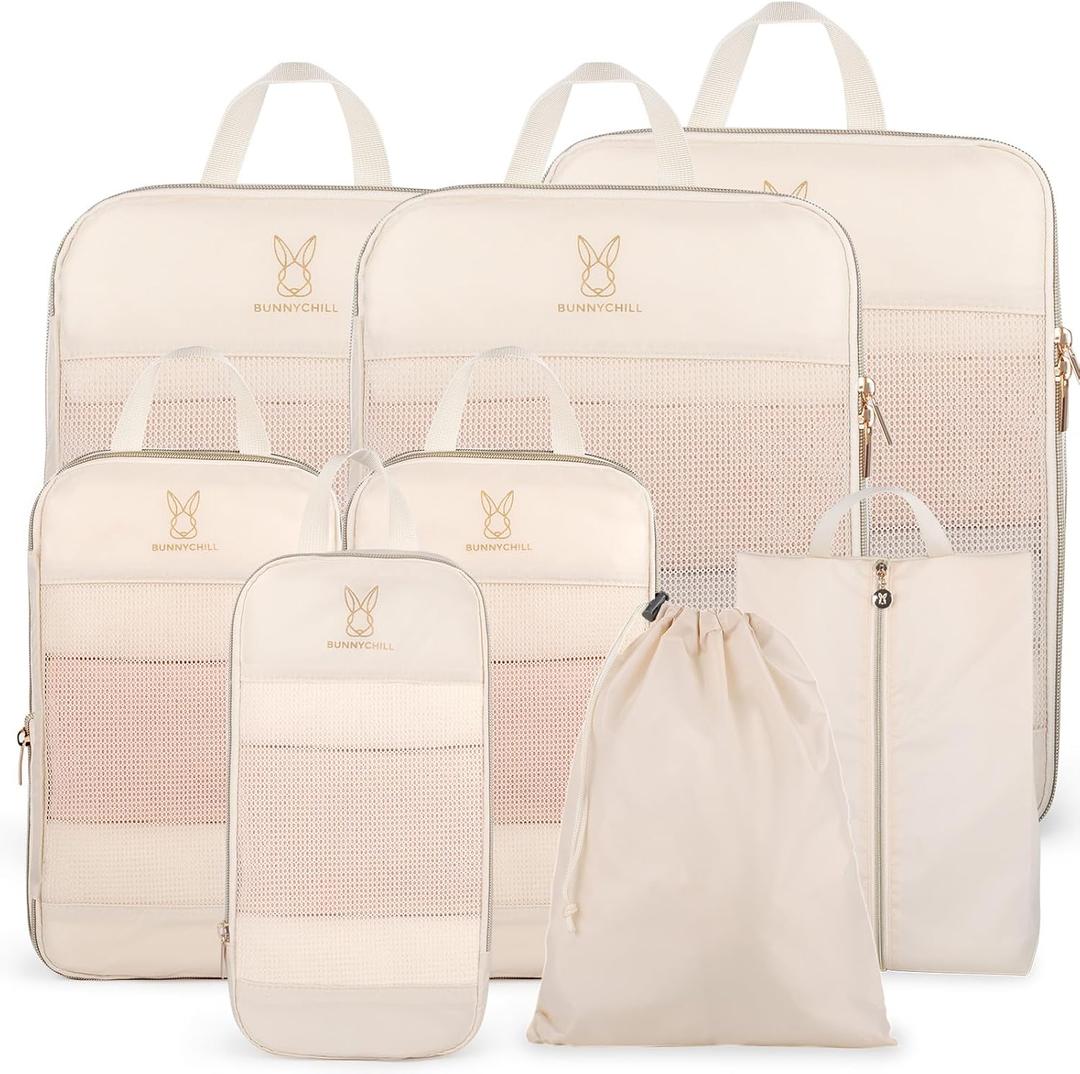 Expandable Compression Packing Cubes for Suitcases,6 Set Lightweight Compressible Travel Packing Organizer for Carry on Suitcase,Organizer Bags Set as Travel Essentials for Women (6 Pcs(XL,L,M*2,S,laundry bag), Beige)