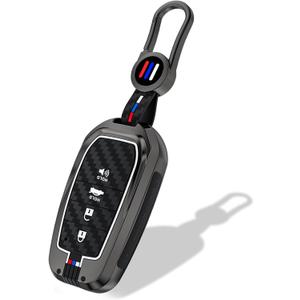 Heavy Metal Key Fob Cover, Compatible with Toyota Tundra 2022 2023 2024 2025, Fit for Corolla Cross Venza Sequoia etc, Zinc Alloy Fob Case with Carbon Fiber Pattern (1 Pcs)