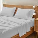 THREAD SPREAD 100% Organic Cotton Bed Sheet Set - Crisp and Cooling Percale Weave, Soft Breathable, Eco-Friendly, 4 Piece Bedding Set, Deep Pocket with All-Around Elastic, (King, Light Gray)