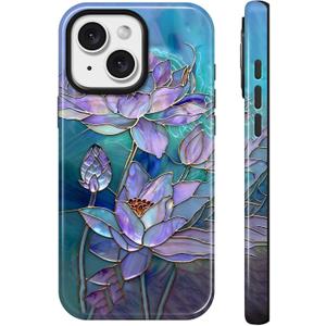 Lumen for iPhone 15 Case, Compatible with Magsafe, Green Lotus Glass Gold