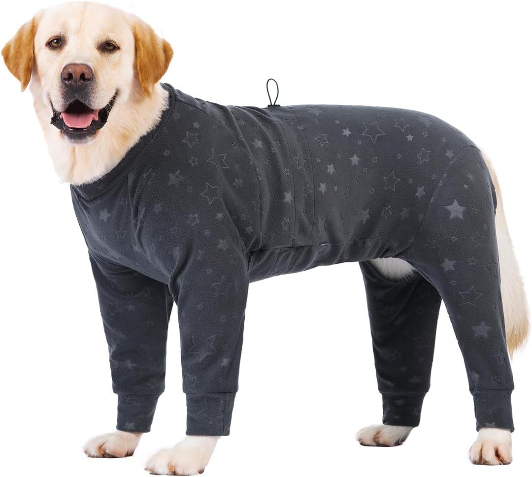 Dog Coats Autumn Winter Jumpsuit for Large Medium Dogs, Warmer Recovery Suit Polar Fleece Dog Bodysuit Lightweight Pajamas Pullover Stretchy Onesie Four-Legged Cold Weather Clothes(XL, Grey)