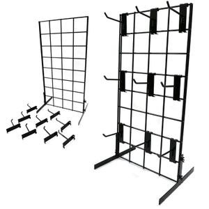 STORE FIXTURES DIRECT Countertop Gridwall Display, 12" W x 24" H, 10x 4" D Hooks, Metal, T-Shape Base, Portable, Assembly Required, White 