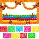 Hanaive 47 Pcs Day of The Dead Decorations Dia De Los Muertos Decor Artificial Marigold Flower Garlands Mexican Party Papel Picado Banner Orange Monarch Butterfly for Indian Diwali Decor(Multicolor)