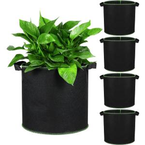 Grow Bags Fabric Plant Bag: 5 Pcs 4 Gallon Planter Bags with Handles - Heavy Duty Grow Pots Nonwoven Garden Bag for Plants Flower Vegetable Gardening