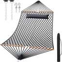 13FT Hammocks, Traditional Hand Woven Cotton Rope Hammock with Free Extension Chains for Outdoor Indoor Patio Yard 450 LSB Capacity for Two Person (Dark Grey)