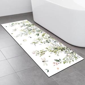 Sage Green Bathroom Rugs Long Leaf Bath Mats Eucalyptus Spring Bathroom Decor Non Slip Floor Mat Absorbent Quick Dry Bath Rugs for Sink Shower Bathtub 17X47 Inch (Sage Green, 17X47 Inch)