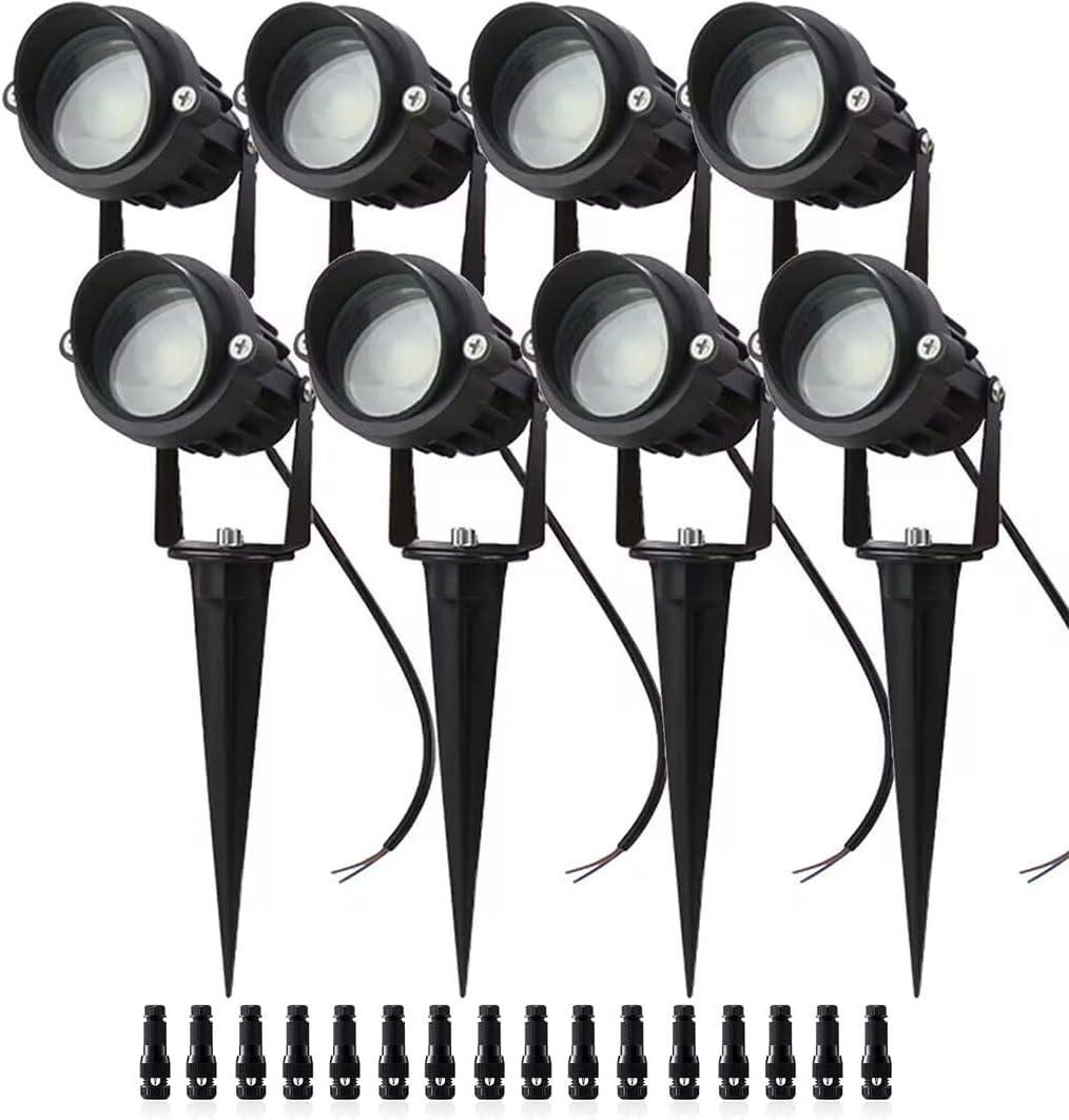 LAVAED 10W Landscape Lighting 12/24V Low Voltage Landscape Lighting LED Outdoor Spotlights 1000LM Waterproof Garden Uplights for Pathway,Patio,Yard,Flag,Tree(8Pack with Connectors)