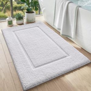 DEXI Bathroom Rugs 32x20, Washable Non Slip Bath Mat for Shower Floor, Absorbent Quick Dry Bathmat with Rubber Backing, Ultra Soft Plush Carpet for Tub, White