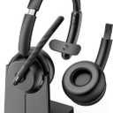 Wireless Headset with Mic for Work, Bluetooth 5.3 Headsets with Microphone and Detachable Earpads, 50H Playtime with Charging Base, Noise Cancelling Headphones for Work with Mic Mute