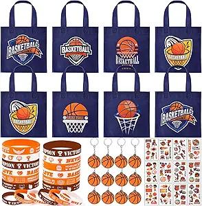 12Sets Basketball Party Favors Birthday Supplies Boy Kid, Tote Bag Silicone Bracelet Keychain Tattoo Sticker Basketball Favors Pinata Filler Goodie Bag Stuffers Basketball Birthday Party Supplies