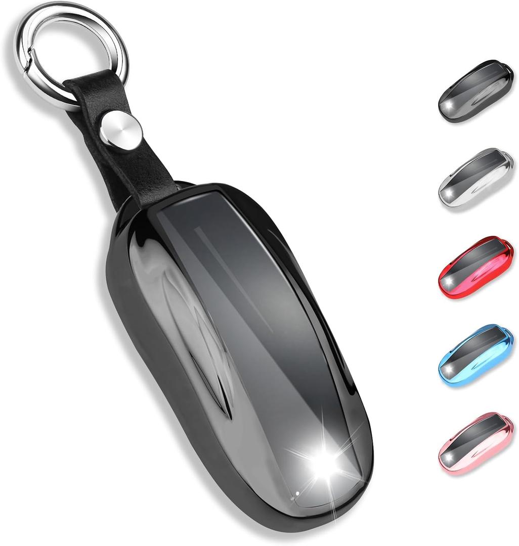 QBUC for Tesla Key Fob Cover with Keychain Soft TPU Protection Case Compatible with Tesla Model X (Black)