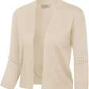 GRACE KARIN Women Cardigan Sweaters Lightweight Knit Cropped Cardigans Trendy 3/4 Sleeve Shrug Bolero S-3XL (Beige)