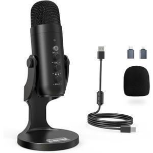 ZealSound USB Microphone,Condenser Computer PC Mic,Plug&Play Gaming Microphones for PS 4&5.Headphone Output&Volume Control,Mic Gain Control,Mute Button Vocal,YouTube Podcast on Mac&Windows(Black)