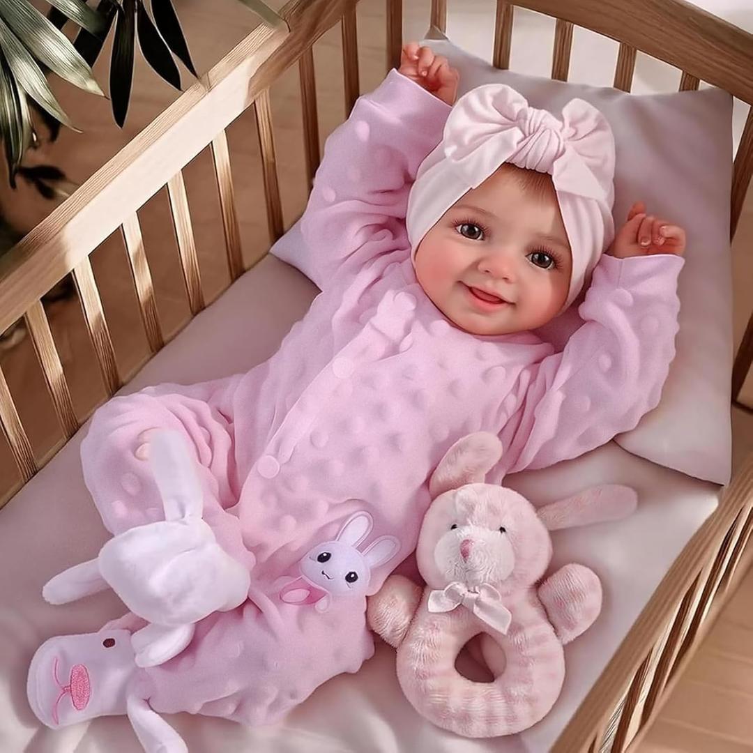 BABESIDE Reborn Baby Dolls Silicone Full Body Sunny - 17 Inch Cute Soft Realistic Baby Doll Poseable Smiling Real Life Baby Dolls with Complete Accessories for 3+ Years Old Gifts, Pretend Play
