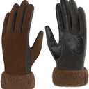 Jkulrki Women's Fleece Gloves Warm Winter Stretch Touchscreen Glove Microsuede with Faux Fur Cuff for Cold Weather (Cognac)