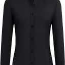 Button Down Shirts for Women Dress Shirts Business Casual Outfits Collared Fitted Blouse Work Interview Office Attire (Black, XXL)