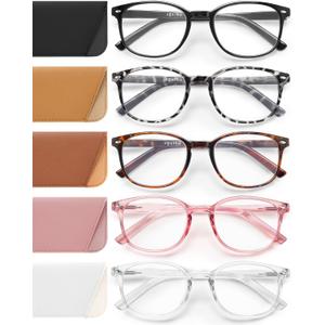 JOLISU 5 Pack Reading Glasses For Women, Blue Light Blocking Computer Reader Spring Hinge Eyeglasses (1.75)