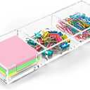 WORHE Sticky Note Holder 3 In 1 Clear Acrylic Self-Stick Memo Pads Holders Desk Organizer for School Office Home, Post Pop Notes Dispenser for 3"X3" Note Pads (BQ211), 11.6" x 3.9"