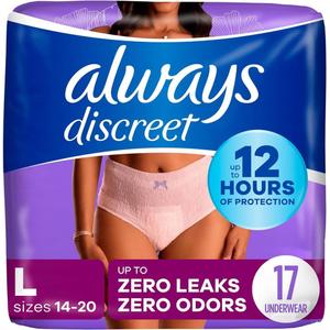 Always Discreet Underwear Maximum Absorbency Size Large - 17 ct cs of 3
