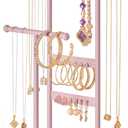 SONGMICS Jewelry Holder, Jewelry Organizer, 3 Tiers and 1 Tray, Jewelry Display Stand with Metal Frame, Necklace Earring Bracelet Holder, for Rings, Jelly Pink and Cloud White UJJS003R01