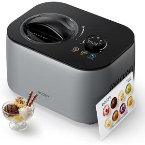 Ecozy Ice Cream Maker, 2.1 Pint No Pre-Freezing with Automatic Compressor Smart TextureLock & 1-Hour Keep Cool, Adjustable Timer for Gelato, Sorbet & Froyo, Recipe Book, Quiet & Easy to Clean