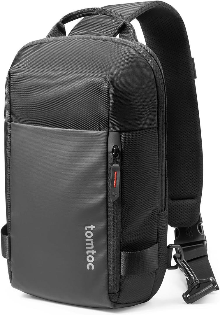 tomtoc 5L Compact Sling Backpack for Men Women, Lightweight Crossbody Shoulder Bag for 11 inch iPad Pro M5/M4, iPad Air M3/M2, 11" iPad A16, Nintendo Switch 2/Rog Xbox Ally X, EDC Daypack - XS Size (Black)